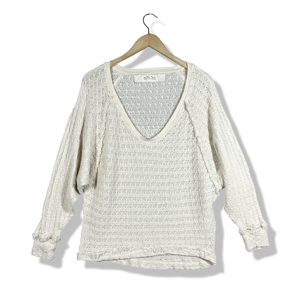 We‎ The Free Sweater Womens Large Cream Boho Crochet V-Neck Dolman Sleeve